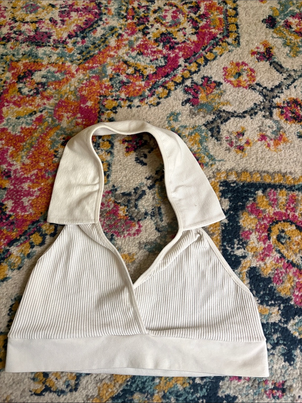 Urban Outfitters White Ribbed Halter Bralette